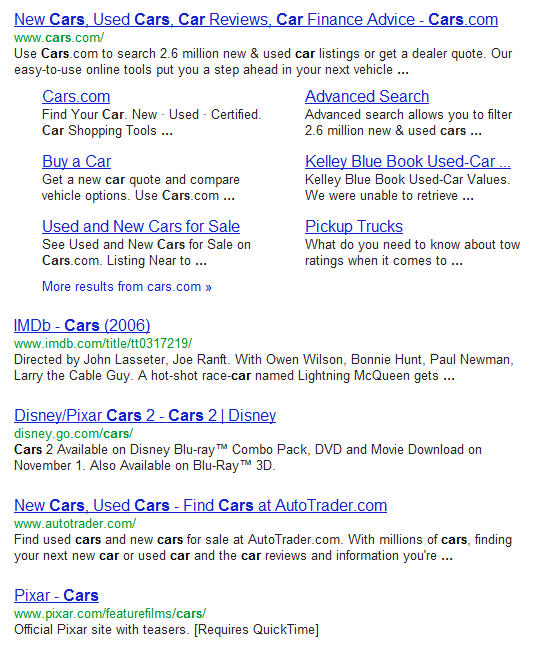 cars google search results