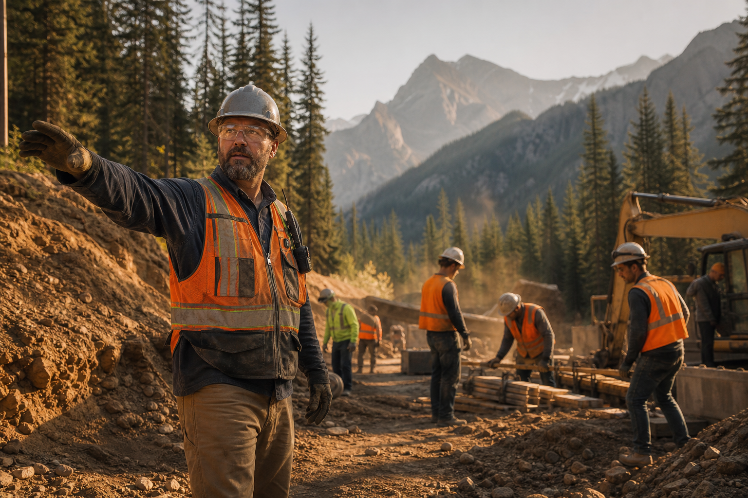 Construction Foreman and Crew in Remote Location