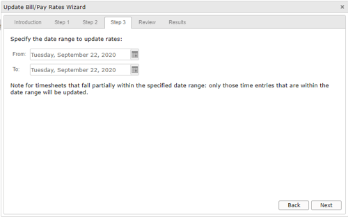 Update Bill/Pay Rates Wizard